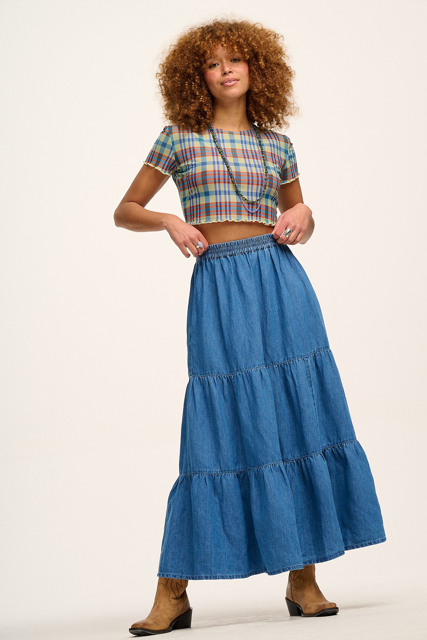 Brie Maxi Skirt: ORGANIC COTTON & HEMP - Mid Wash Blue