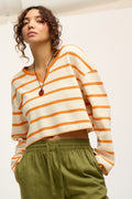 Roberta Long Sleeve Tee: WAFFLE FABRIC - Orange & Ecru Stripe