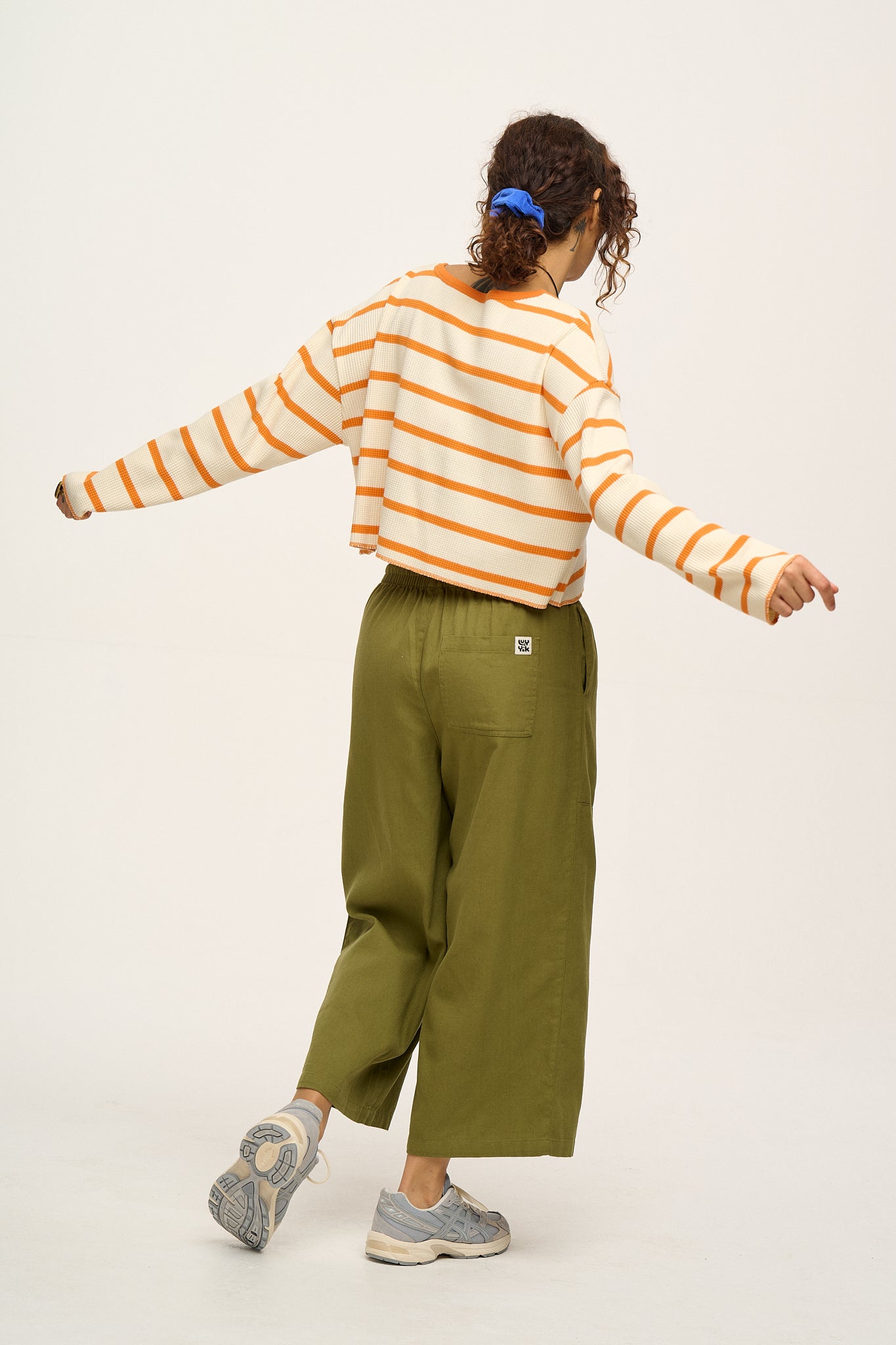 Roberta Long Sleeve Tee: WAFFLE FABRIC - Orange & Ecru Stripe