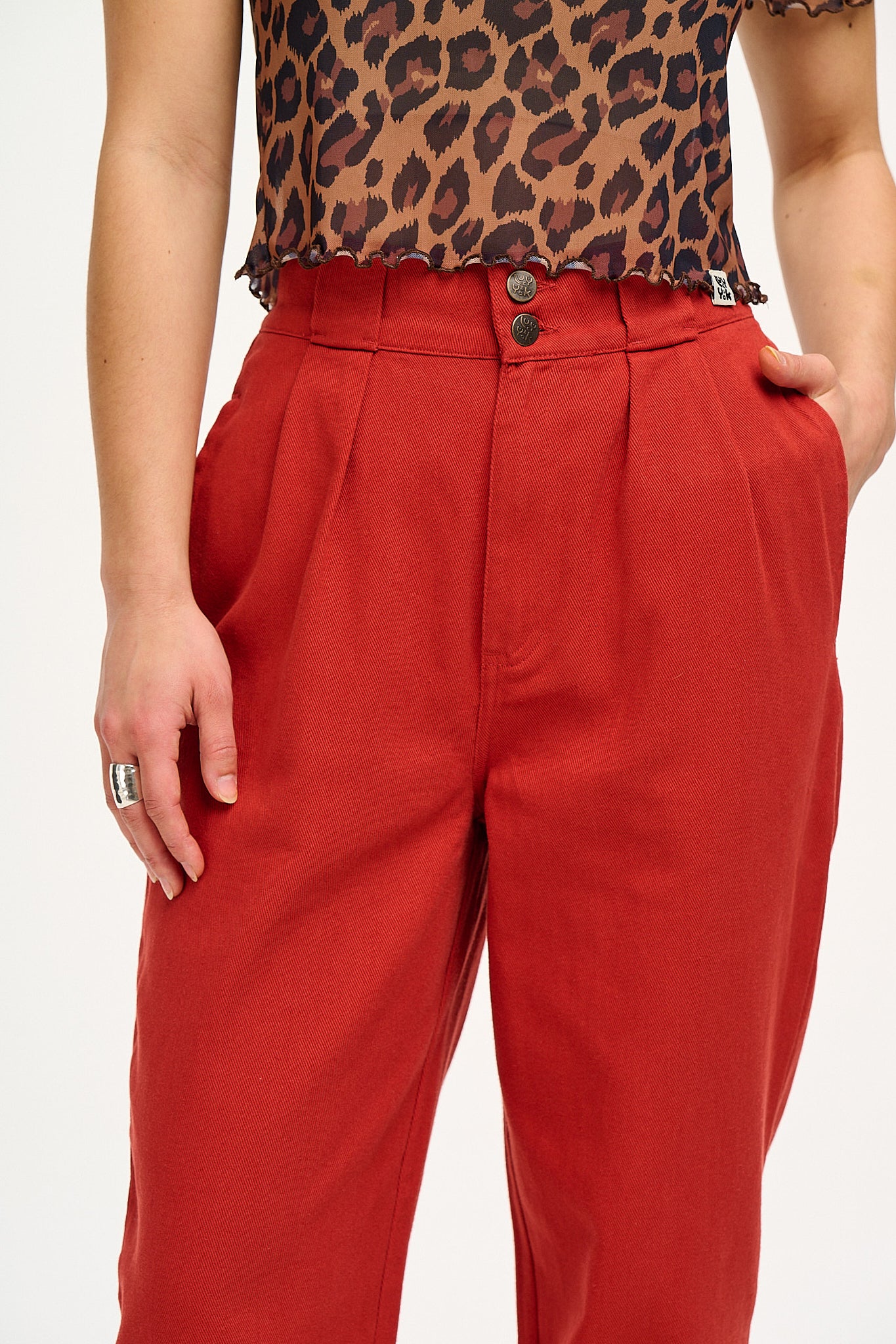 BASICS TAPERED FIT SYRAH RED COTTON STRETCH TROUSERS-22BTR48461