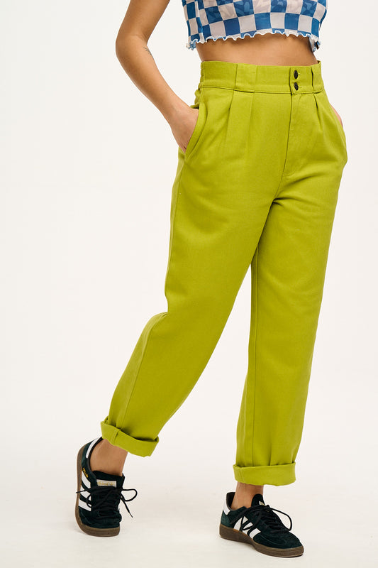 Addison Tapered Jeans: ORGANIC TWILL- Chartreuse Green