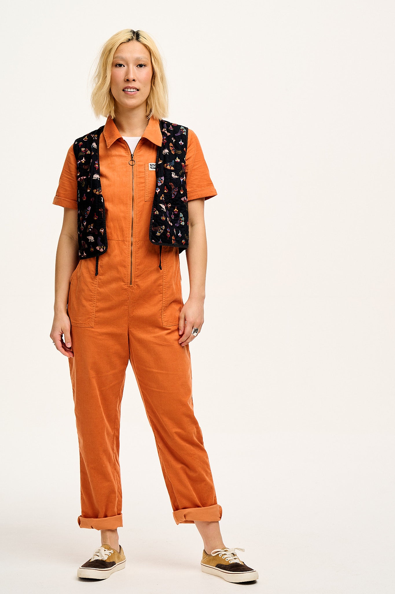 Rex Jumpsuit: ORGANIC NEEDLECORD - Sunset Orange – Lucy & Yak