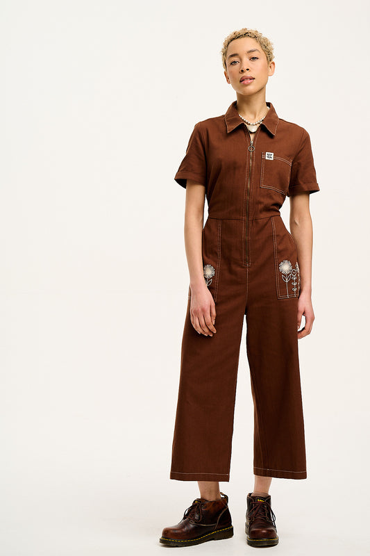 Ragan Jumpsuit: ORGANIC COTTON - Cappuccino with Contrast Stitch