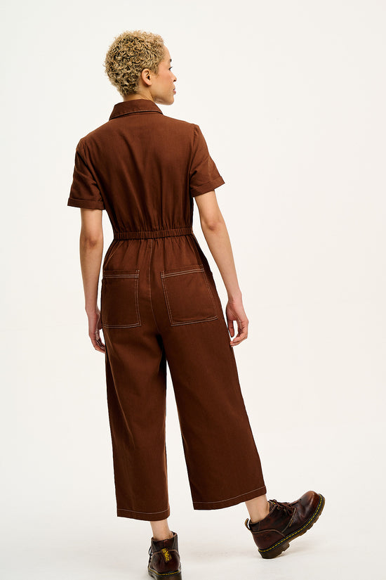 Ragan Jumpsuit ORGANIC COTTON Cappuccino with Contrast Stitch Lucy