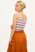 Susie Vest Top: ORGANIC COTTON & LENZING™ ECOVERO™ - Pink, Green, Purple & Ecru Stripe