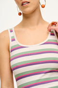 Susie Vest Top: ORGANIC COTTON & LENZING™ ECOVERO™ - Pink, Green, Purple & Ecru Stripe