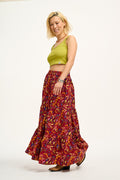 Brie Maxi Skirt: TENCEL™ Lyocell - Burgundy Blooms