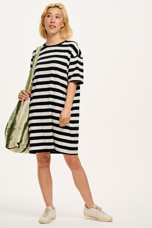 Lacey T-Shirt Dress: ORGANIC COTTON - Black & White Stripe