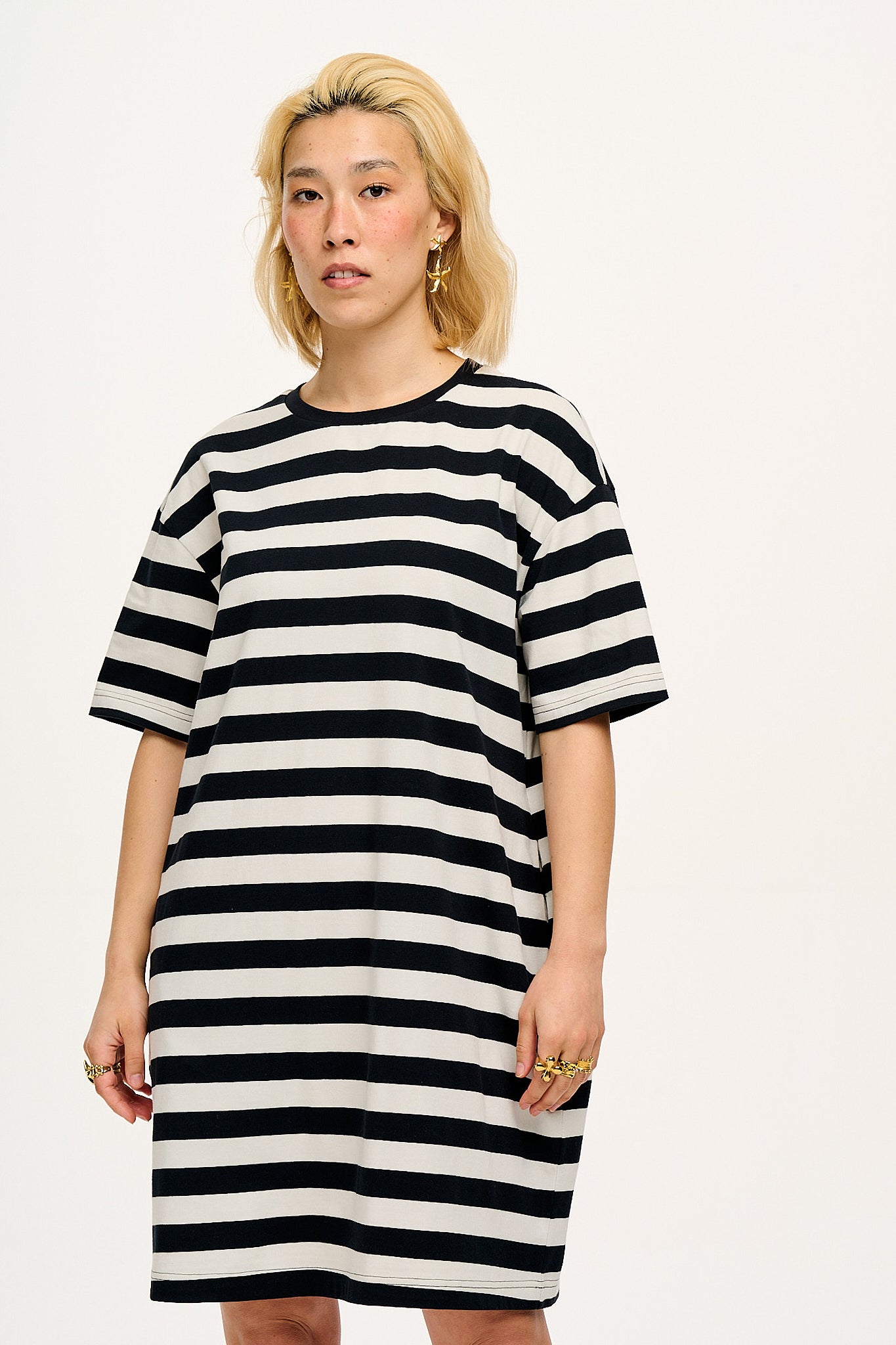 Lacey T-Shirt Dress: ORGANIC COTTON - Black & White Stripe