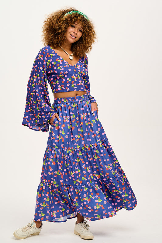 Brie - Elasticated Maxi Tencel Skirt in Clover Print