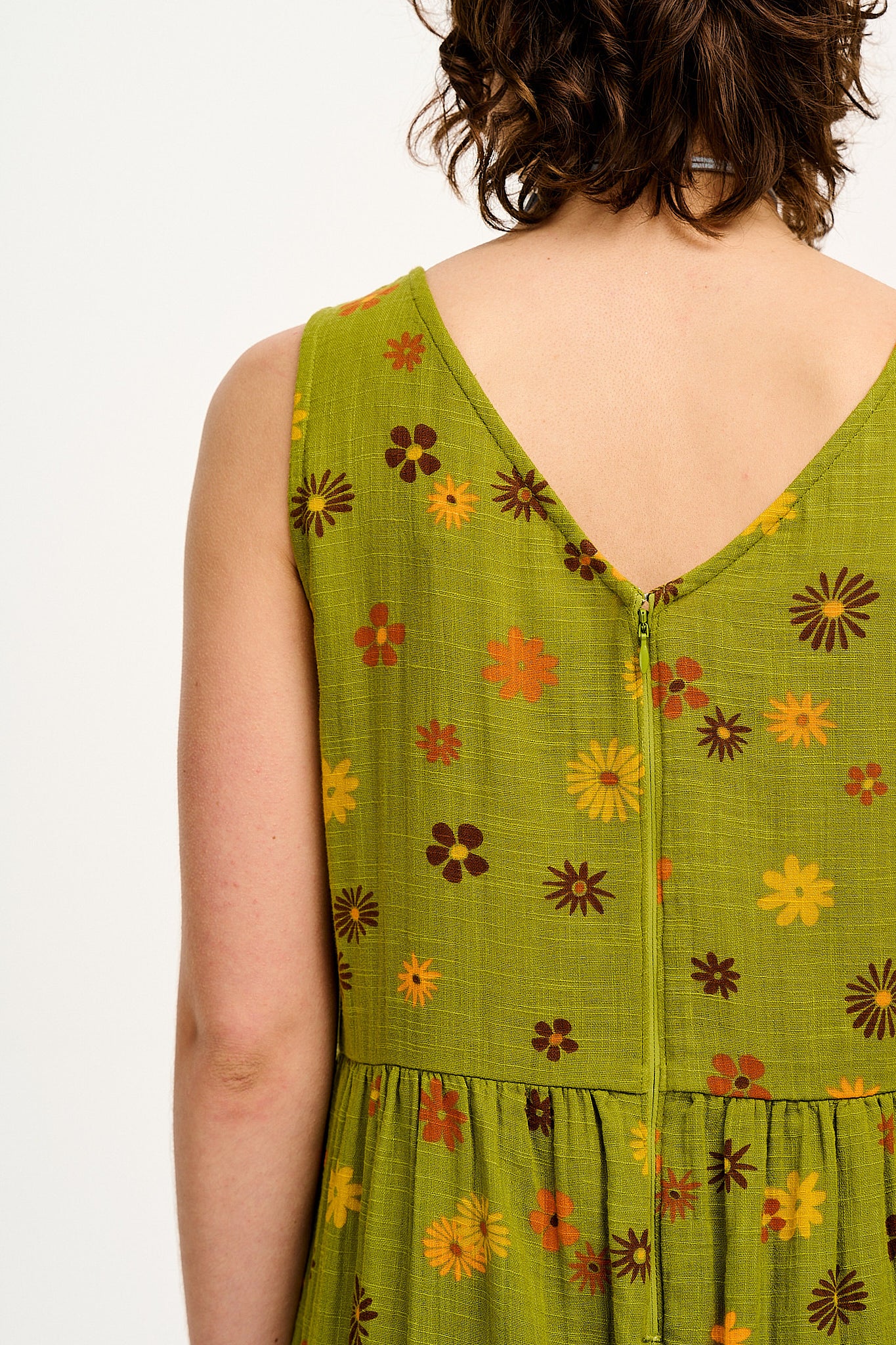 Bowie - Sleeveless Cotton Jumpsuit in Green Amber