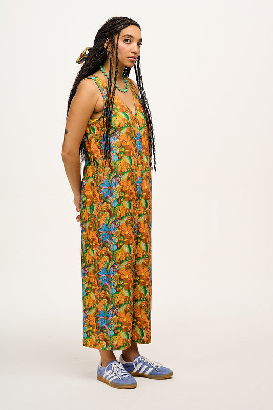 Finn - V-Neck Cotton & Linen Jumpsuit in Aloha Print