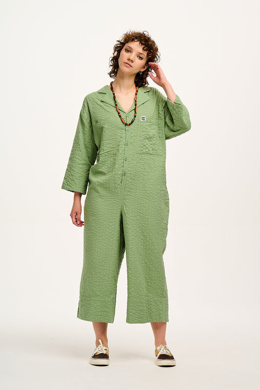 Fran - Oversized Cotton Jumpsuit in Garland Green