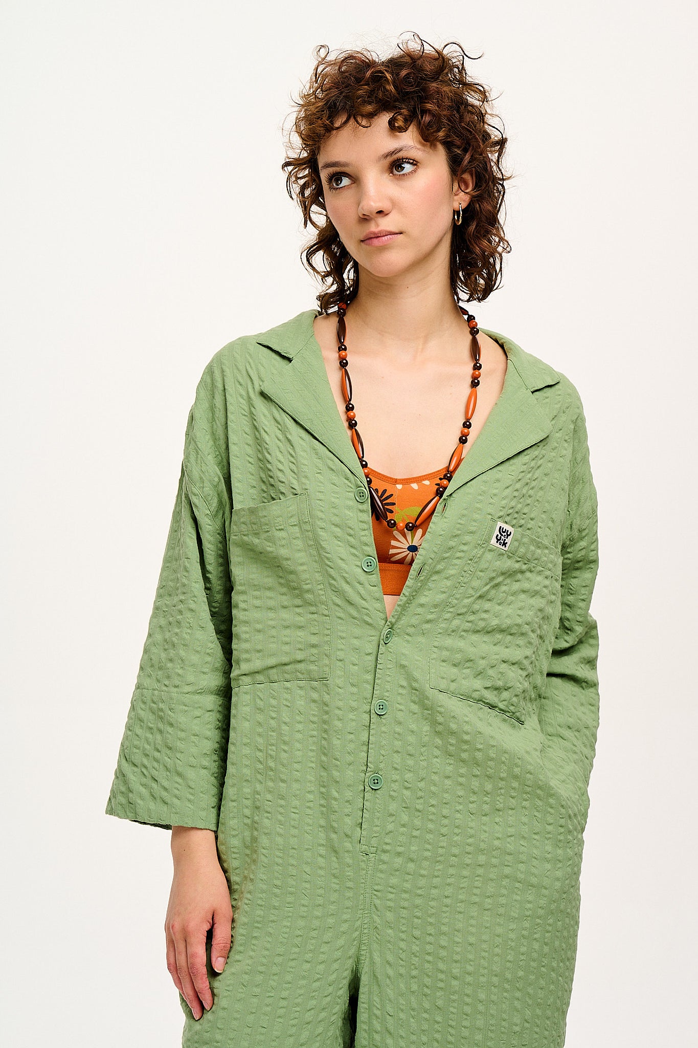 Fran - Oversized Cotton Jumpsuit in Garland Green