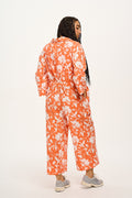 Fran - Oversized Cotton Jumpsuit in Coral Bloom Print