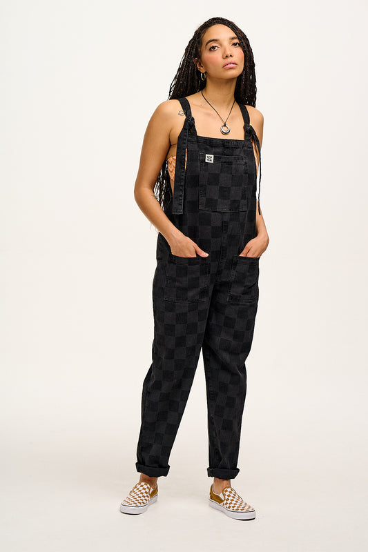 Original - Denim Dungarees in Washed Black Checkerboard