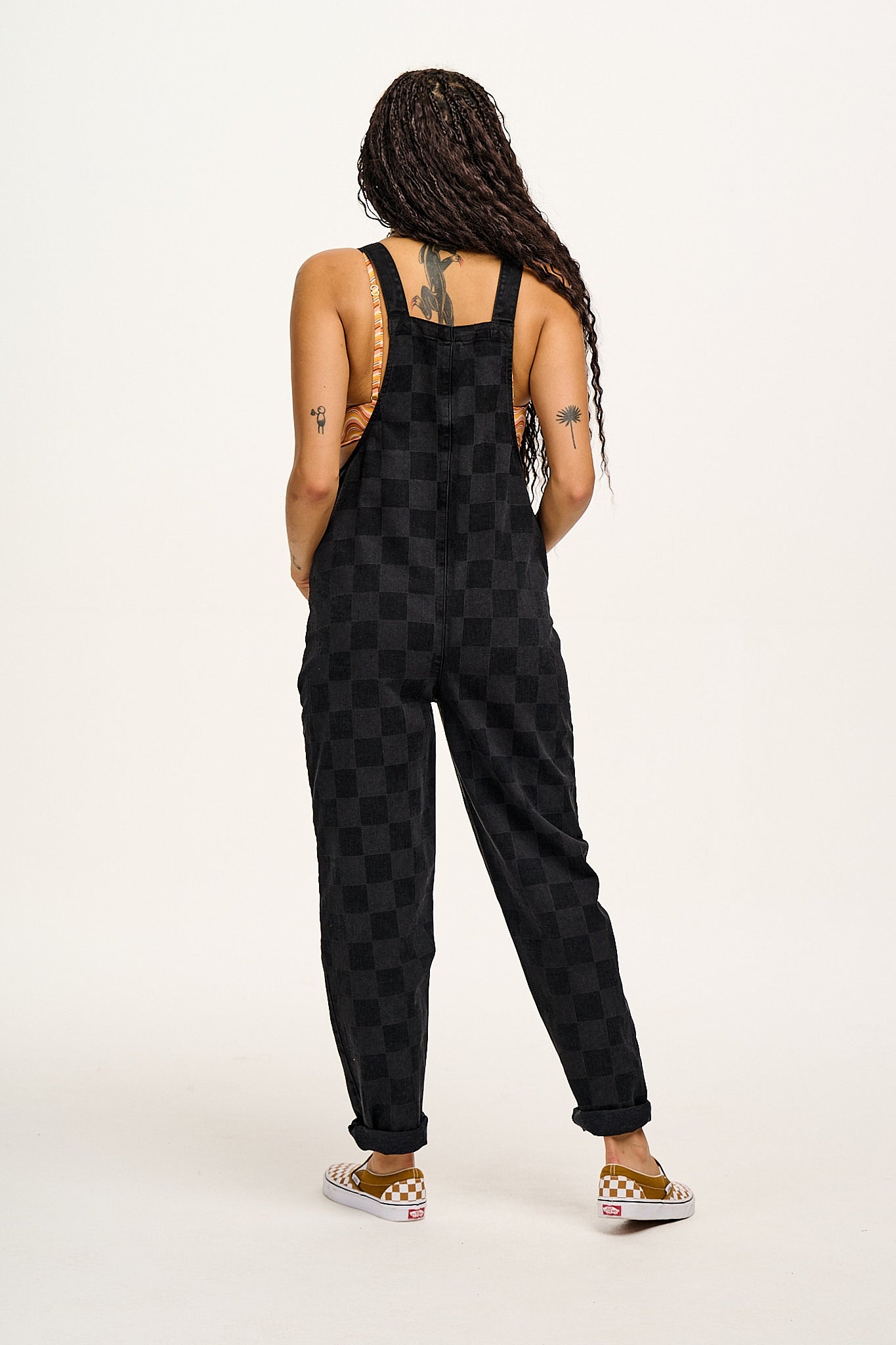 Original - Denim Dungarees in Washed Black Checkerboard