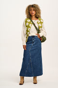 Liv - Maxi Denim Skirt in Mid Wash Blue