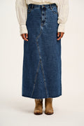 Liv - Maxi Denim Skirt in Mid Wash Blue