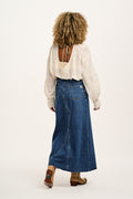 Liv - Maxi Denim Skirt in Mid Wash Blue