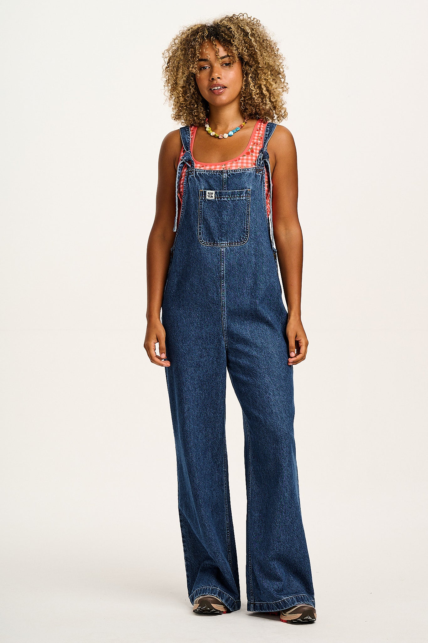 Ali - Slouchy Denim Dungarees in Mid Wash Blue