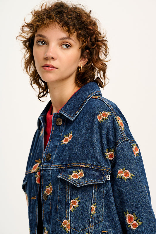 Callaway - Trucker Denim Jacket in Rose Bowl Embroidery