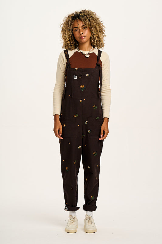 Original - Cotton Dungarees in Brown with Clara Embroidery