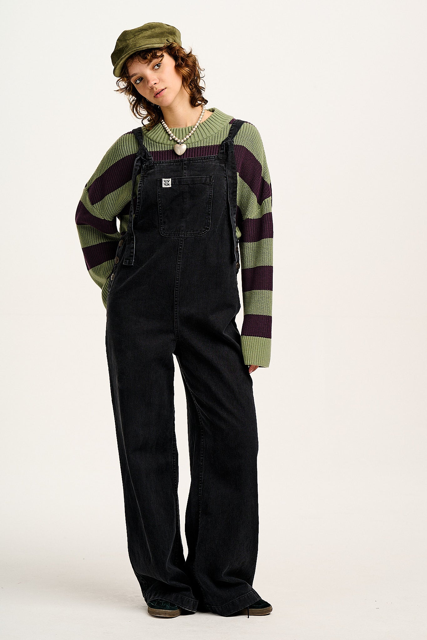 Ali - Baggy Denim Dungarees in Washed Black