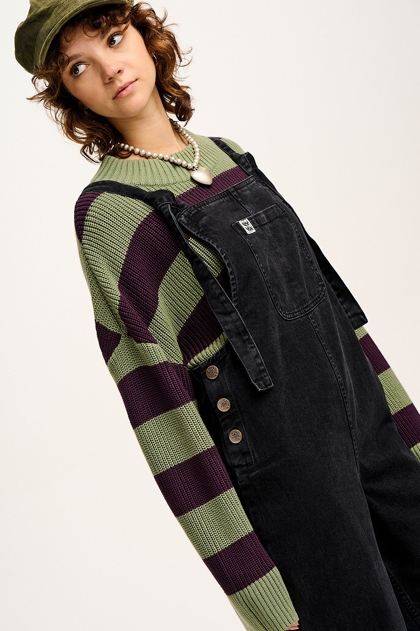 Ali - Baggy Denim Dungarees in Washed Black