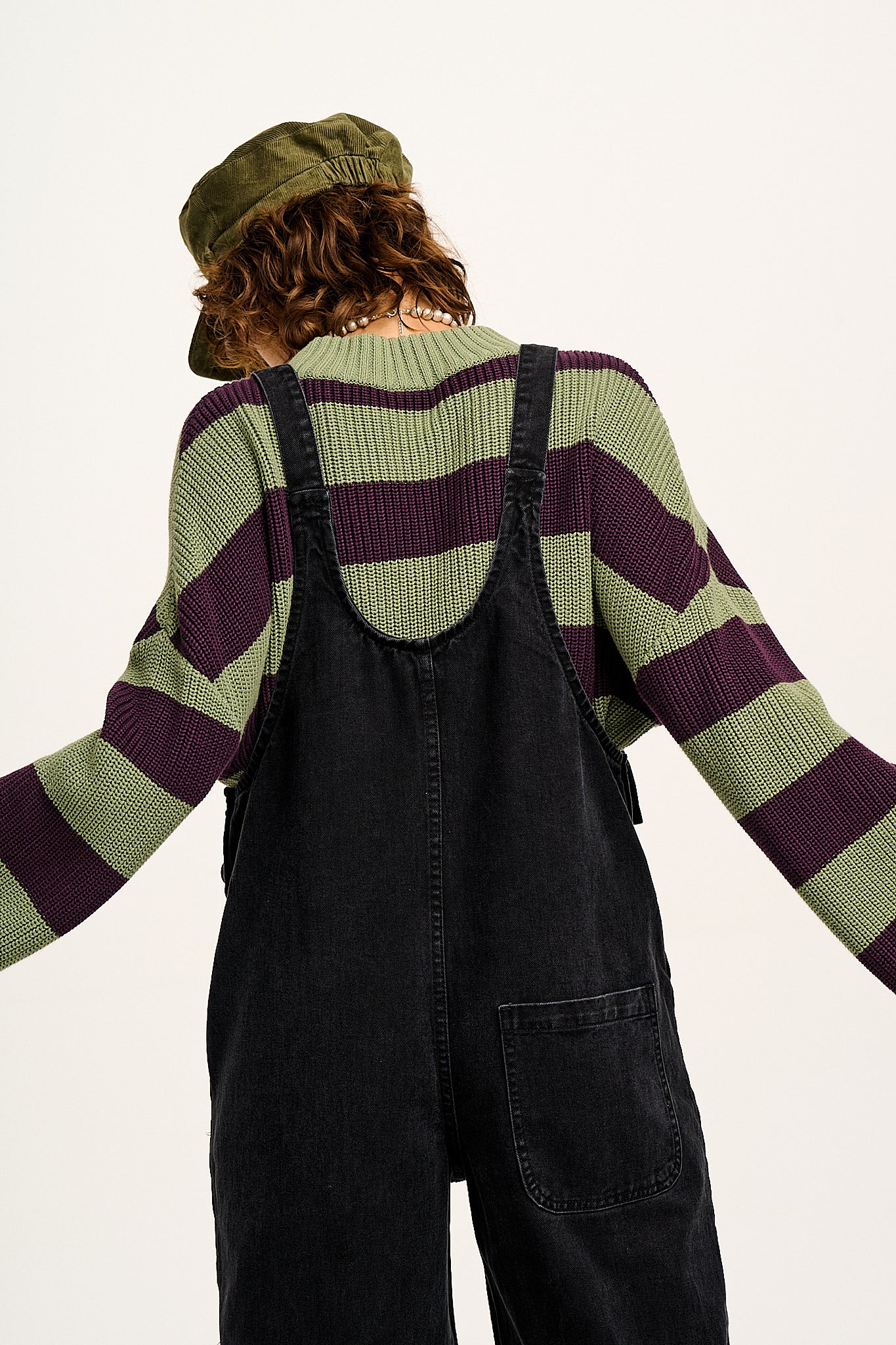 Ali - Baggy Denim Dungarees in Washed Black