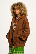 Wesley - Oversized Hoodie Corduroy Jacket in Chestnut Brown