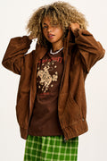 Wesley - Oversized Hoodie Corduroy Jacket in Chestnut Brown