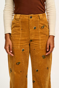 Delores - Wide Leg Corduroy Jeans with Clara Embroidery