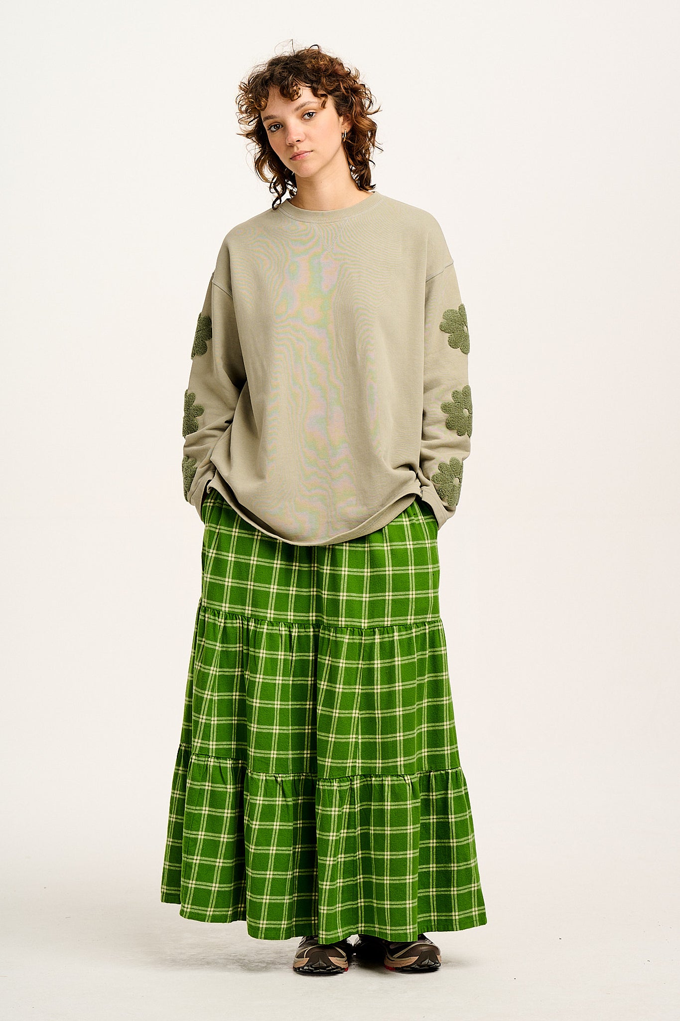 Brie - Elasticated Maxi Cotton Skirt in Clora Check Print