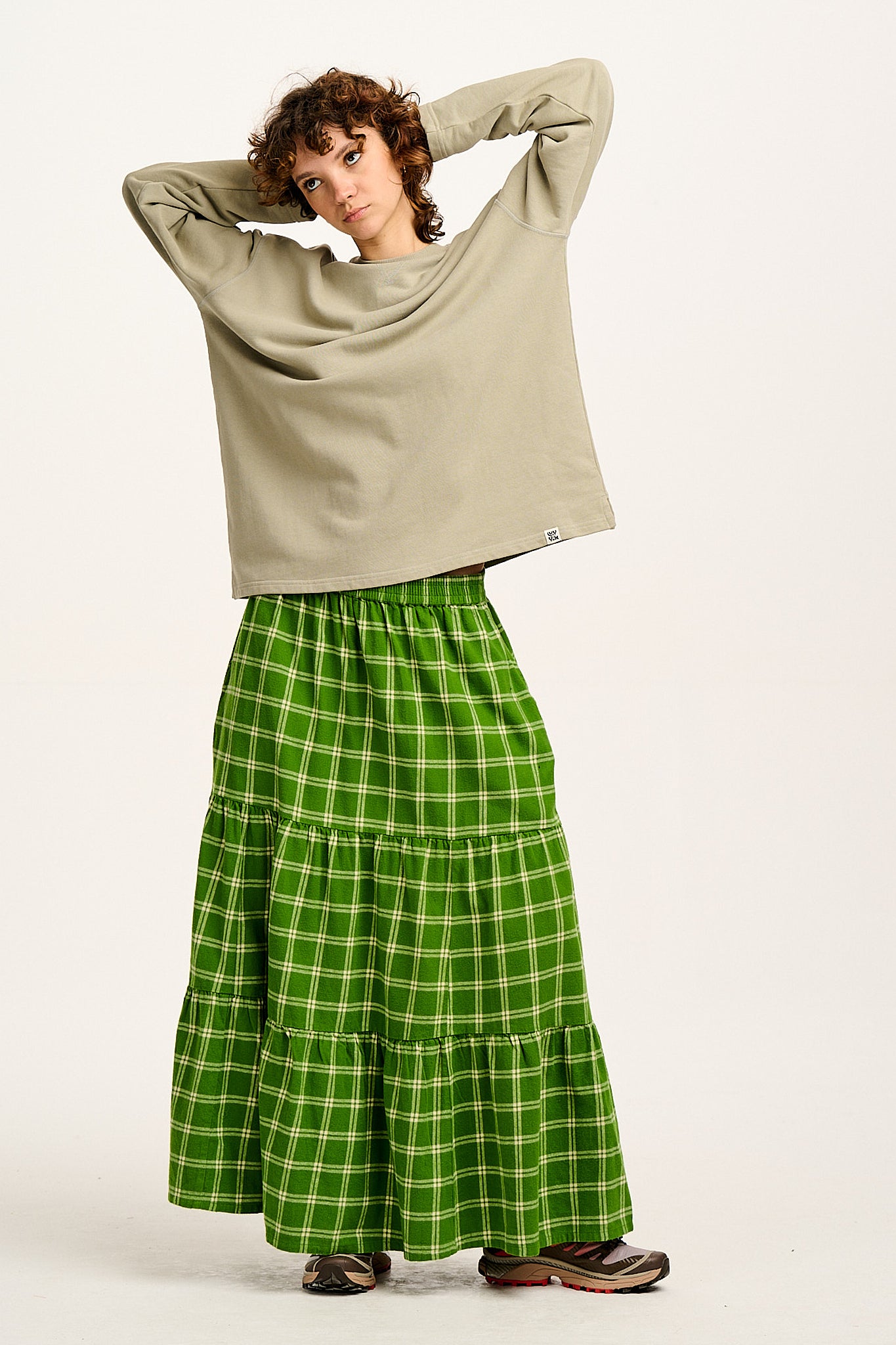 Brie - Maxi Cotton Skirt in Clora Check Print