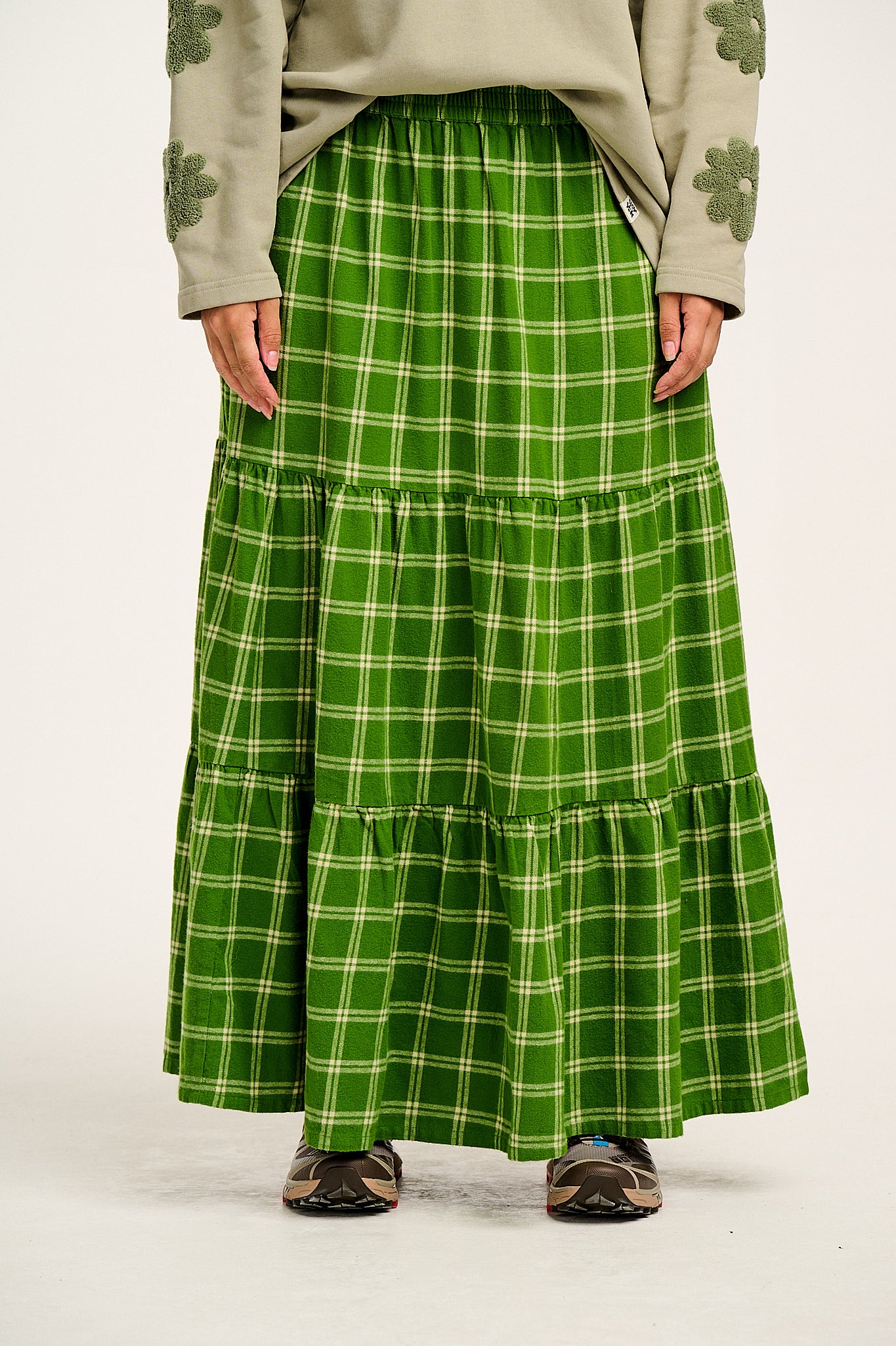 Brie - Elasticated Maxi Cotton Skirt in Clora Check Print