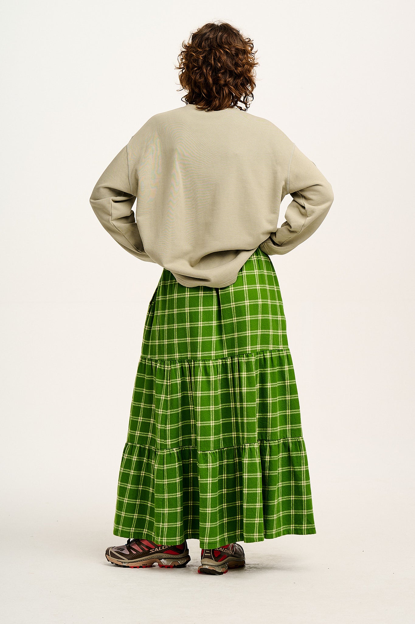 Brie - Elasticated Maxi Cotton Skirt in Clora Check Print