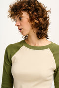 Avi - Long Sleeve Raglan Tee in Khaki & Cream Block