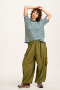 Rumi - Cargo Brushed Cotton Trousers in Khaki