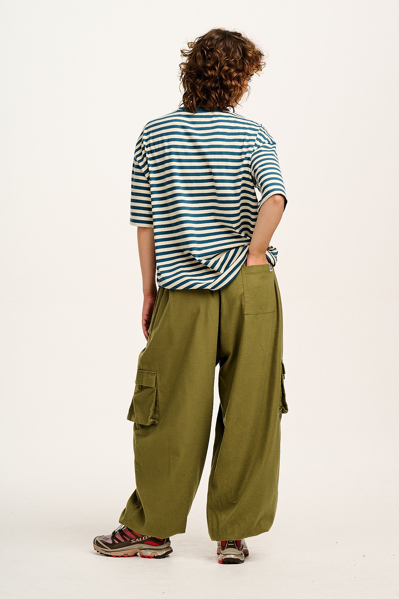 Rumi - Cargo Brushed Cotton Trousers in Khaki