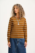 Rey - Long Sleeve Cotton Top in Mahogany Stripe