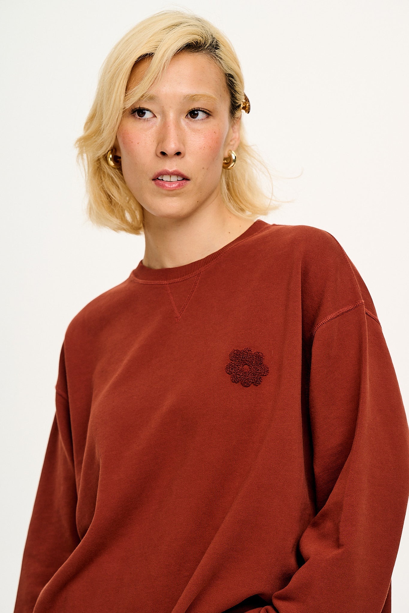 Kai - Midweight Cosy Loop Back Cotton Sweatshirt in Hazel