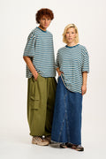 Benny - Oversized Cotton Tee in Blue & Ecru Stripe