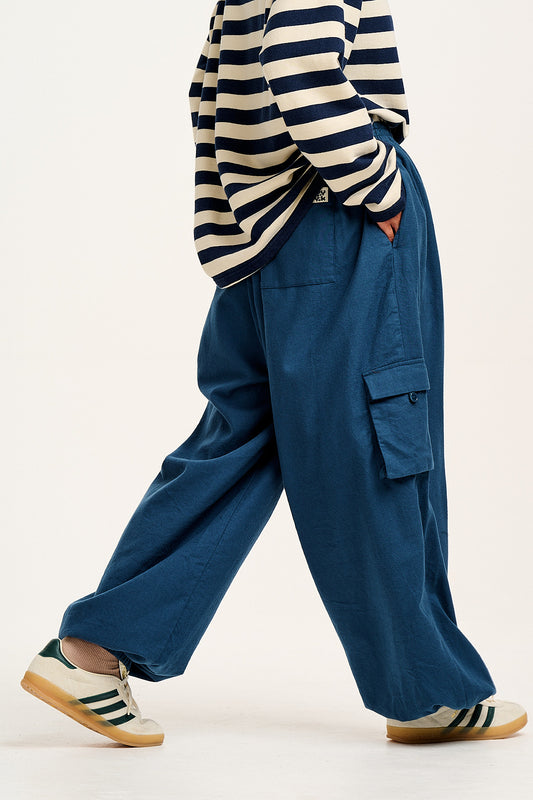 Rumi - Cargo Brushed Cotton Trousers in Deep Teal