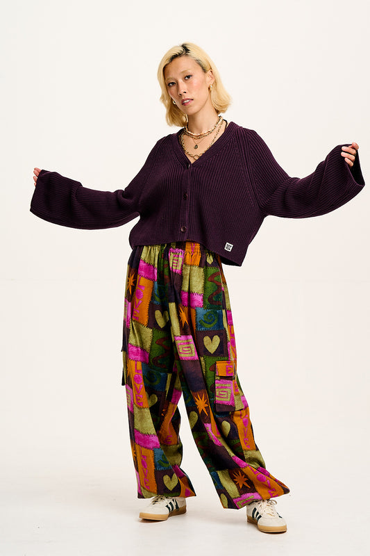 Robyn - V-Neck Cotton Cardigan in Plum