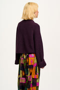 Robyn - V-Neck Cotton Cardigan in Plum