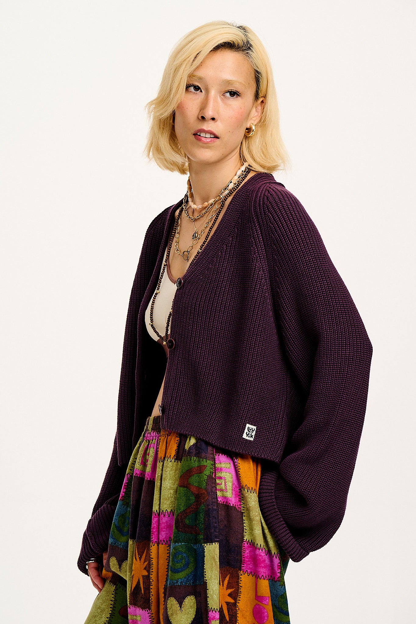 Robyn - V-Neck Knitted Cardigan in Plum