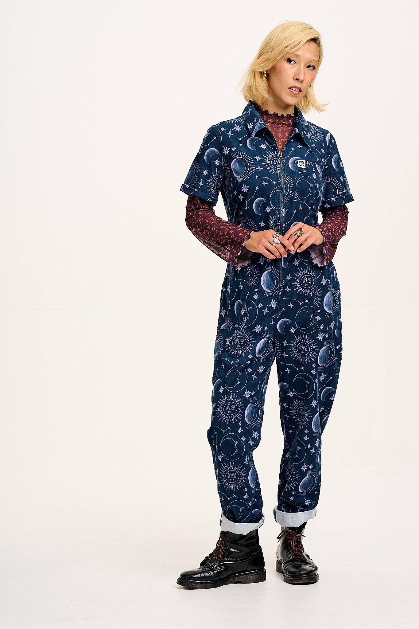 Rex - Short Sleeve Corduroy Jumpsuit in Aurora Print