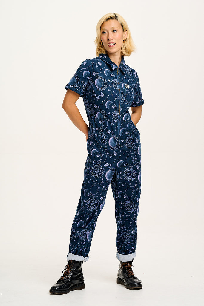 Rex - Short Sleeve Needlecord Jumpsuit in Aurora