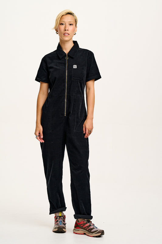 Rex - Short Sleeve Corduroy Jumpsuit in Black